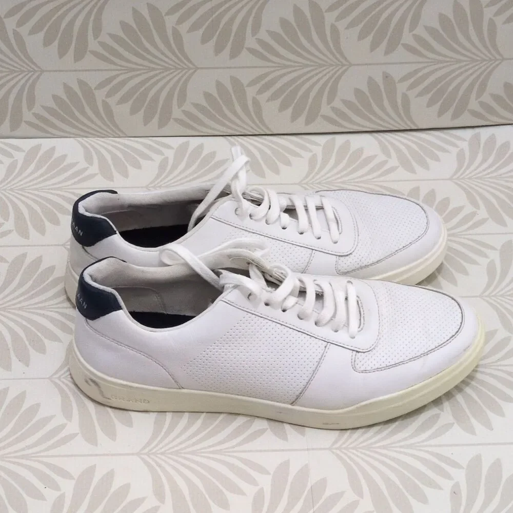 Cole Haan Men's White/Blue Leather Lace-Up Sneakers C33987 US 10.5 M